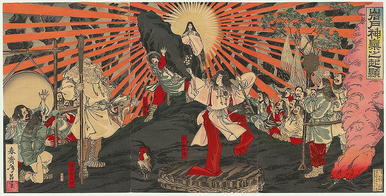 Amaterasu emerging from the heavenly cave in a Japanese print