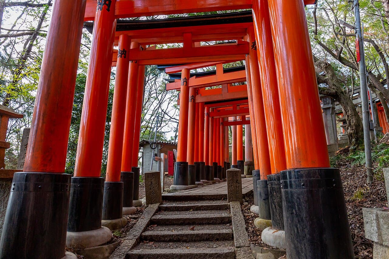Tunnel of vermilion torii at the Fushimi Inari Taisha Shrine in Kyoto