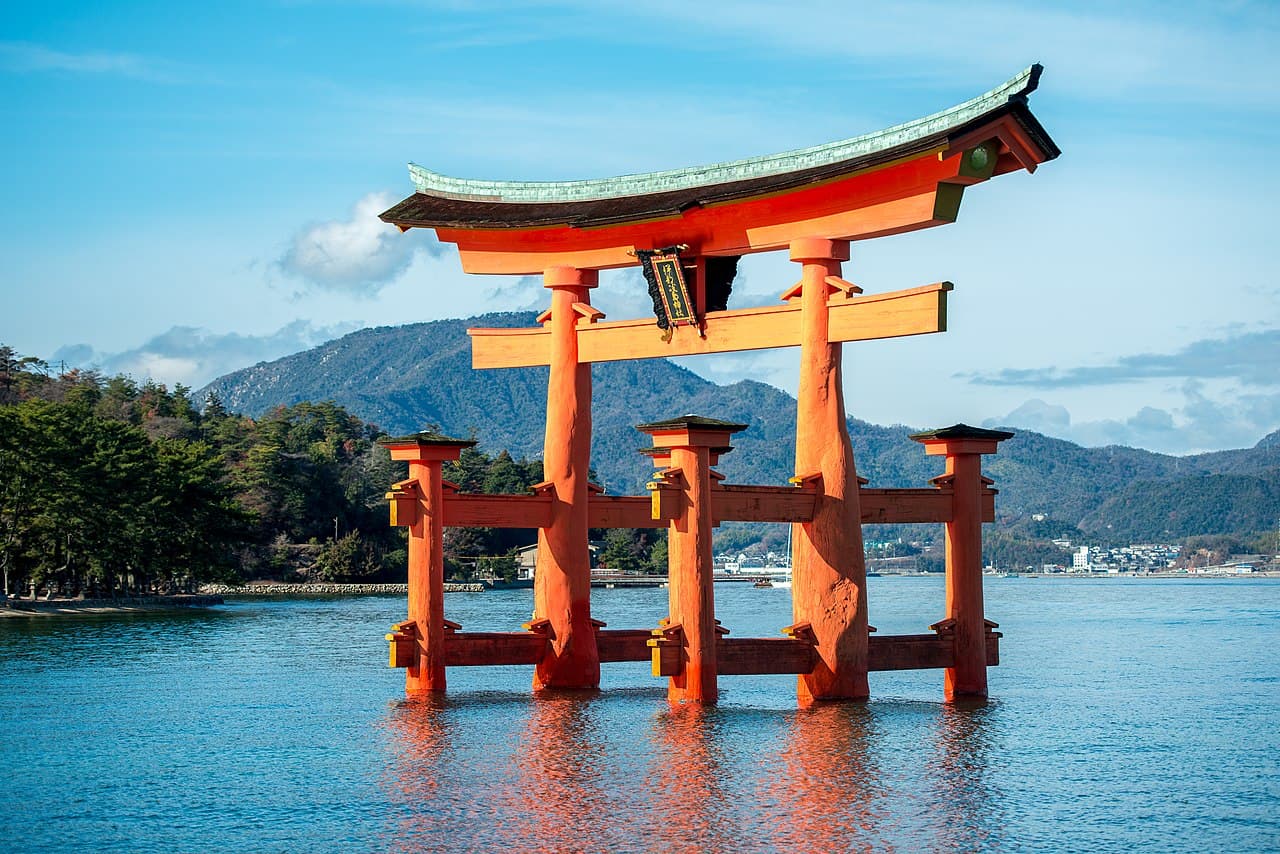The great floating torii of the Itsukushima Shrine, a world-famous symbol of Shinto