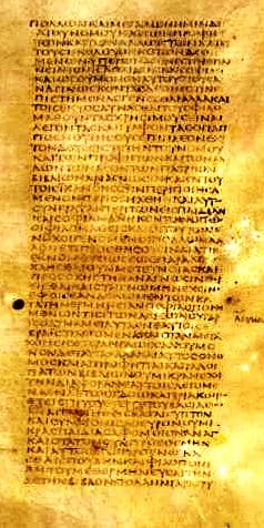 Blatt des Codex Sinaiticus (4. Jahrhundert) mit dem griechischen Text des Sirachbuchs