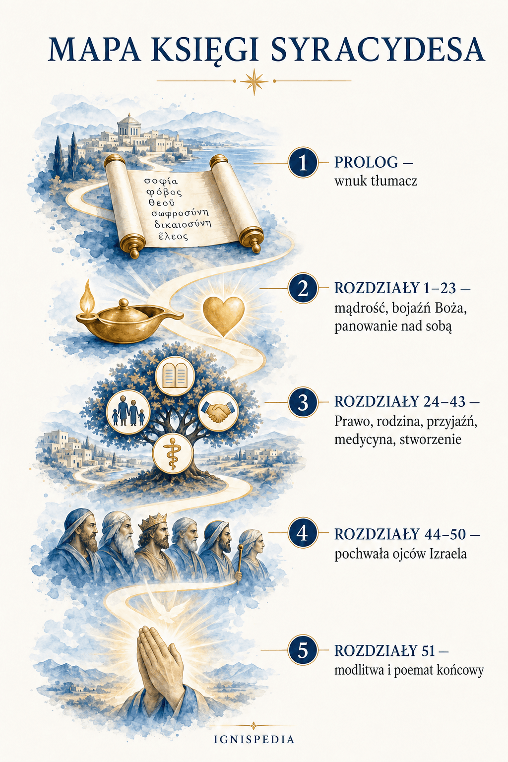 Pionowa mapa głównych części i rozdziałów Księgi Syracha