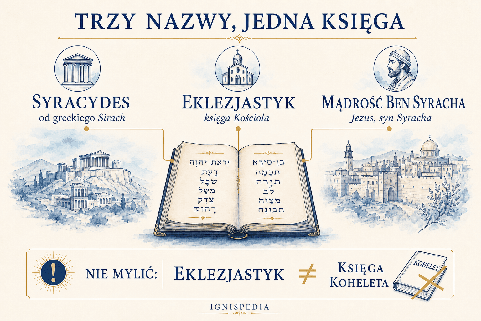 Infografika rozróżniająca nazwy Syrach, Eklezjastyk i Mądrość Syracha