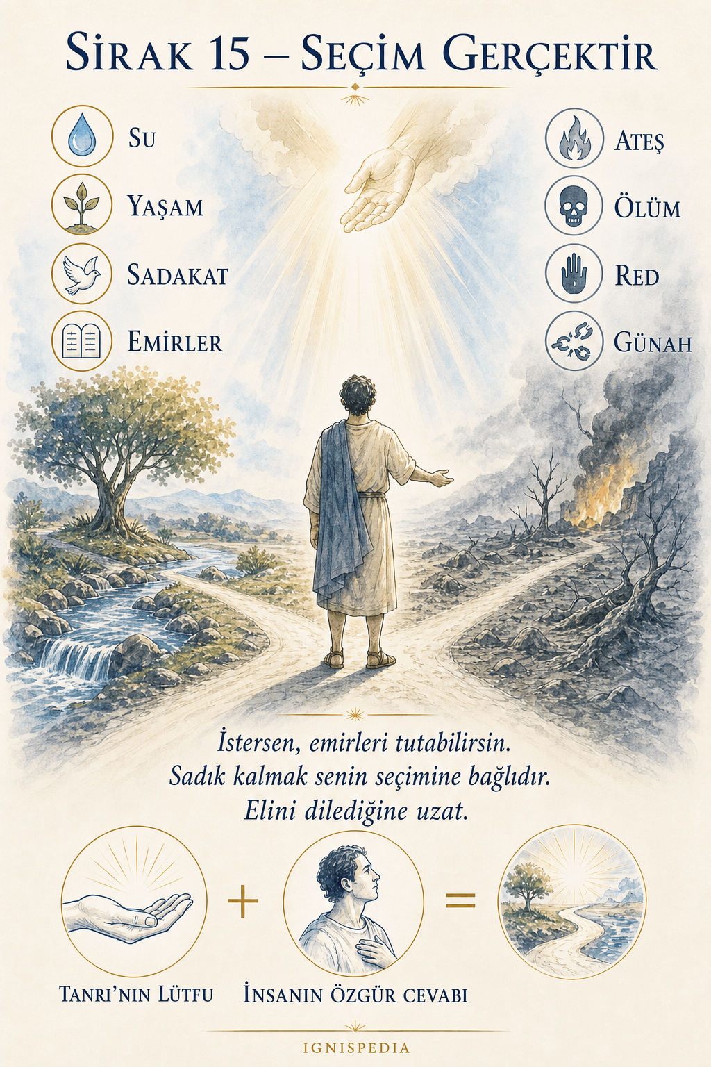 Sirak 15’in infografisi: İnsan özgür seçimine göre su ve yaşam ile ateş ve ölüm arasındaki karşıtlık