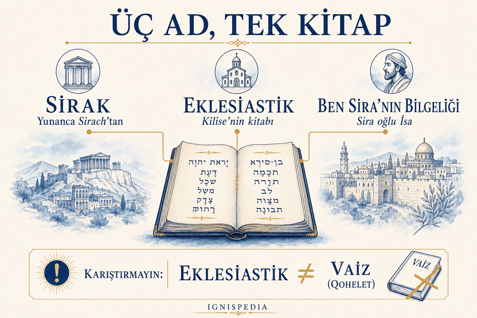 Sirak Kitabı, Eklesiastik ve Ben Sira'nın Bilgeliği isimlerini ayıran infografik