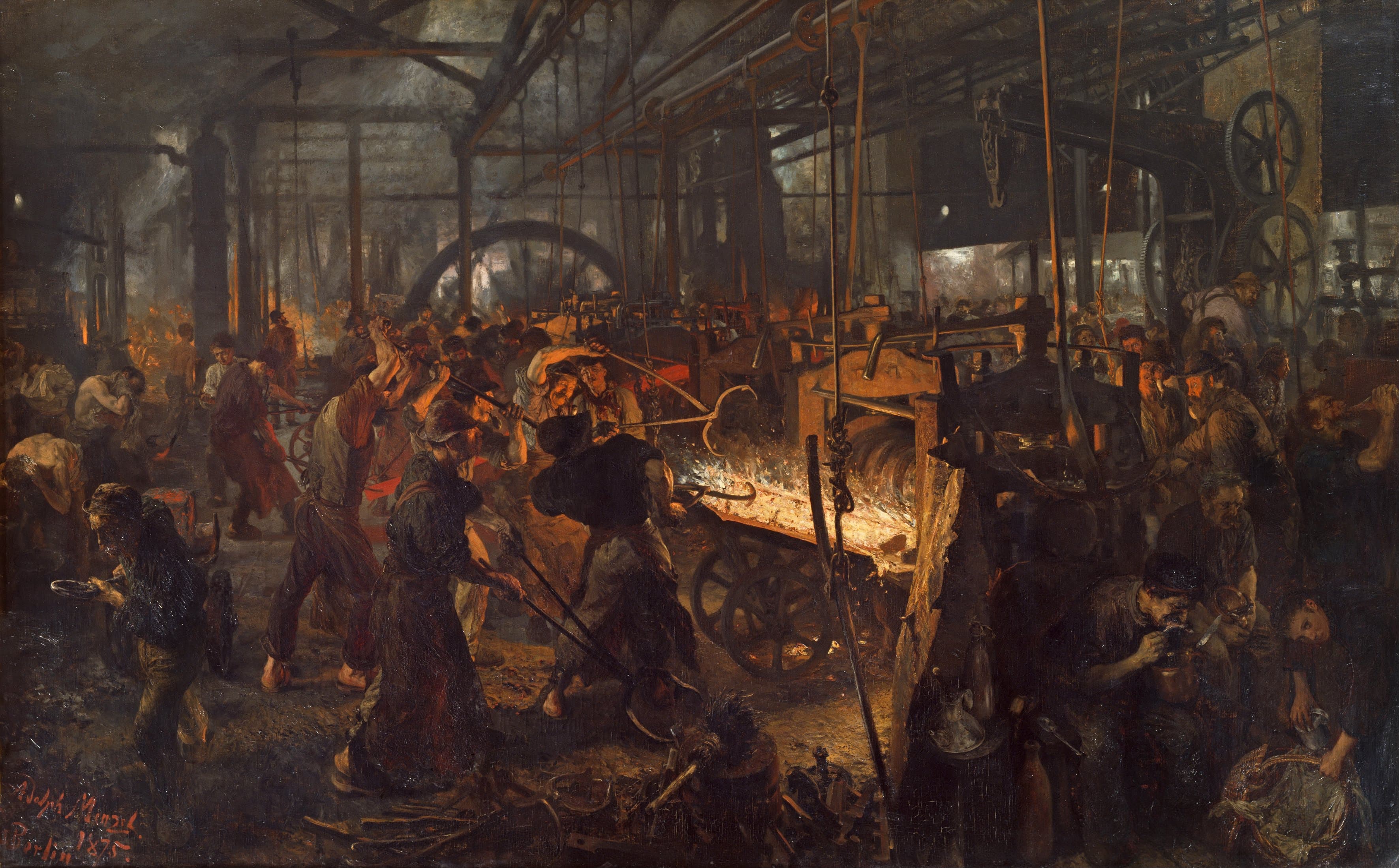 Workers in a rolling mill depicted by Adolph von Menzel
