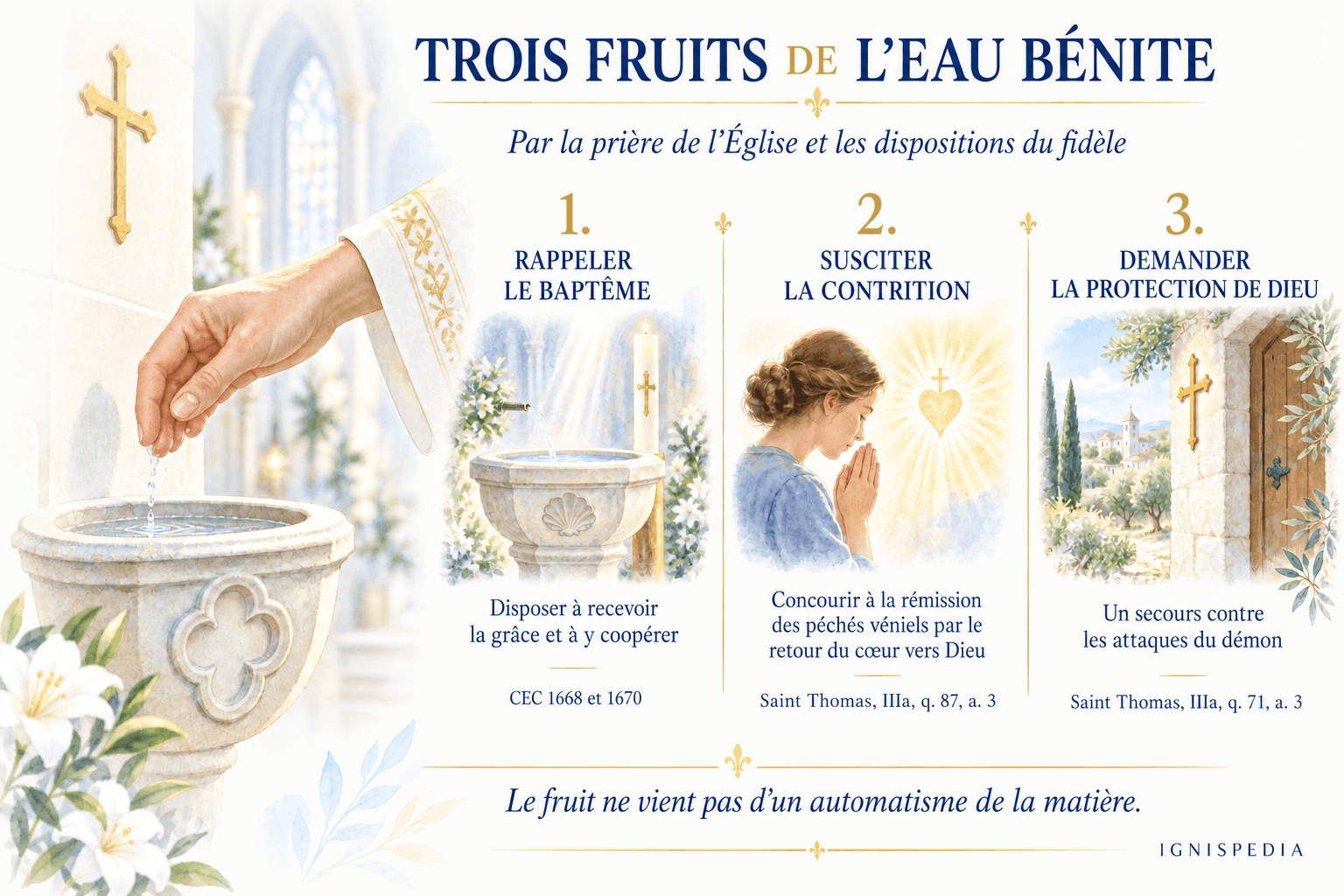 Rappel du baptême, contrition et protection : trois fruits de l’eau bénite