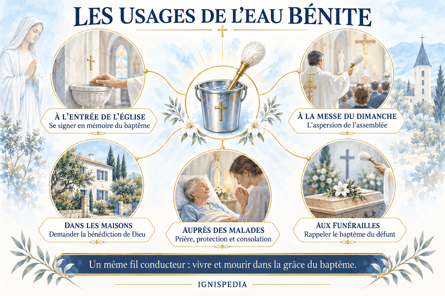 Les usages de l’eau bénite à l’église, dans les maisons, auprès des malades et aux funérailles