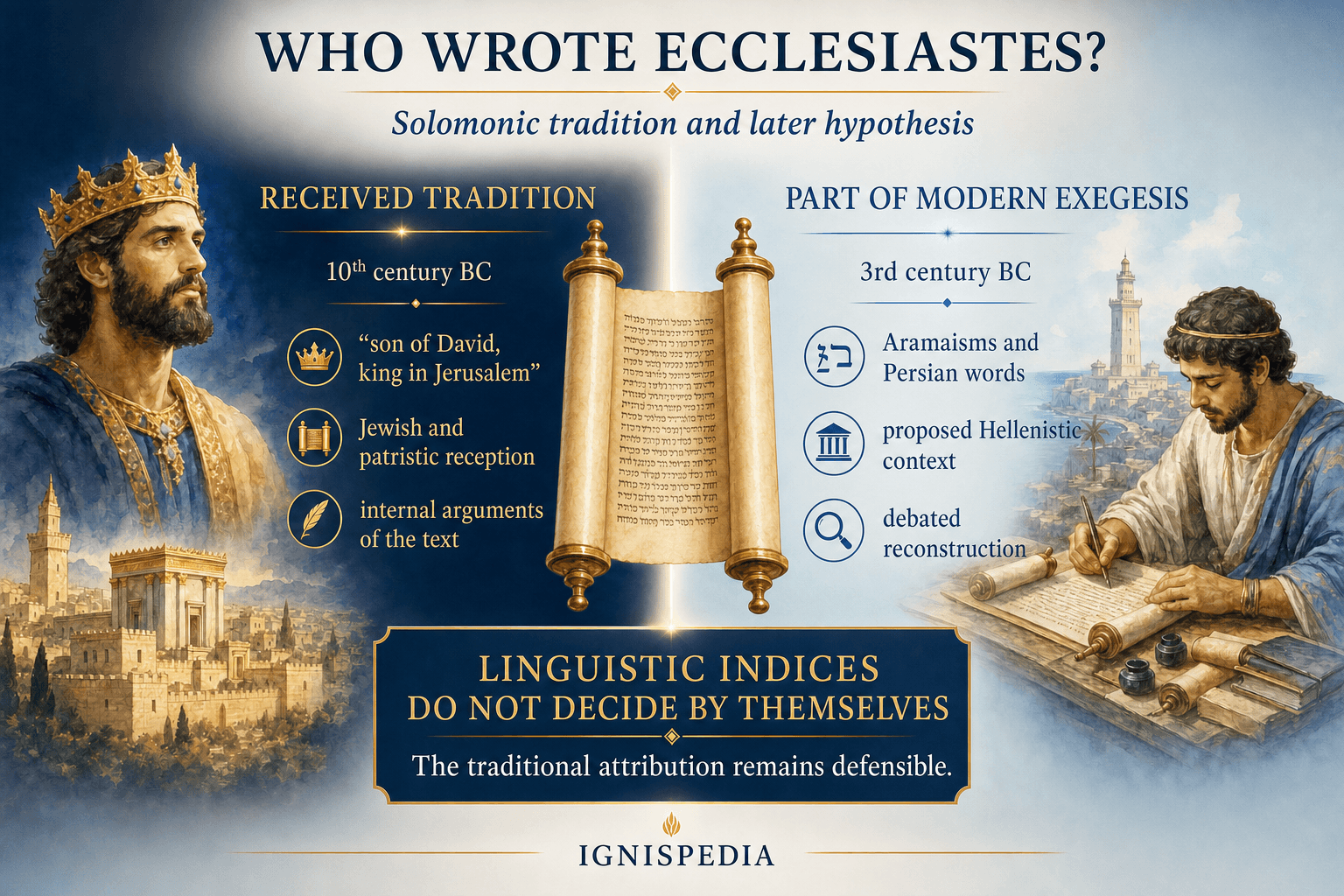Infographic comparing the Solomonic tradition and the critical dating of Ecclesiastes to the third century BC