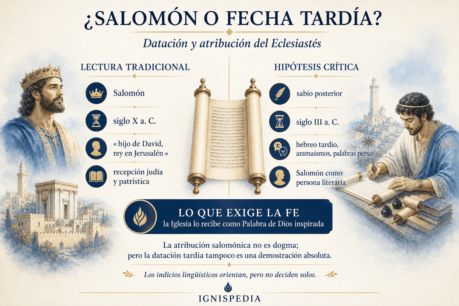 Infografía que compara la tradición salomónica y la datación crítica del Eclesiastés en el siglo III antes de Jesucristo