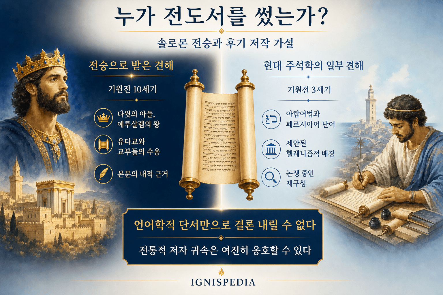 솔로몬의 전통과 전도서의 중요한 연대를 기원전 3세기까지 비교하는 인포그래픽