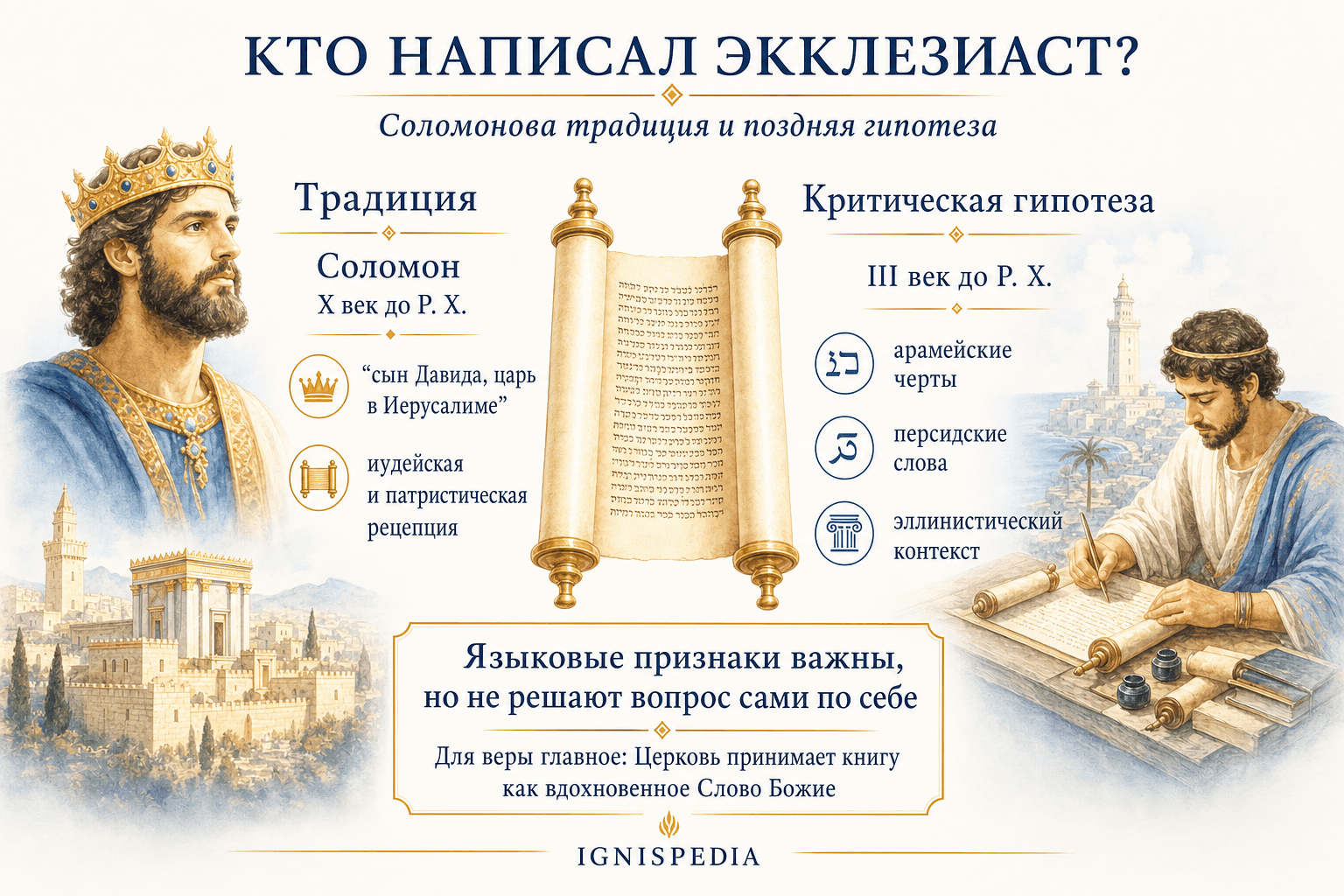 Инфографика, сравнивающая соломонову традицию и критическую датировку Экклезиаста III веком до Рождества Христова