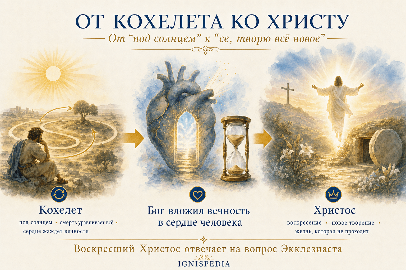 Инфографика перехода от вопроса Кохелета к надежде воскресения во Христе