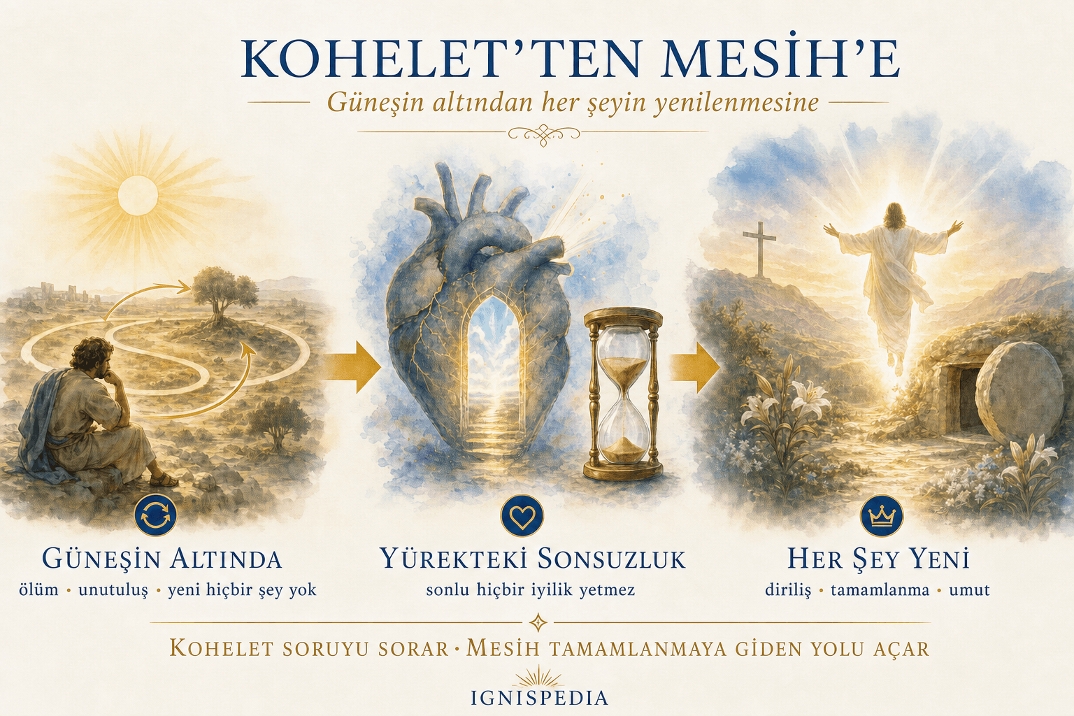 Kohelet'in sorusundan Mesih'teki diriliş umuduna geçişi anlatan infografik