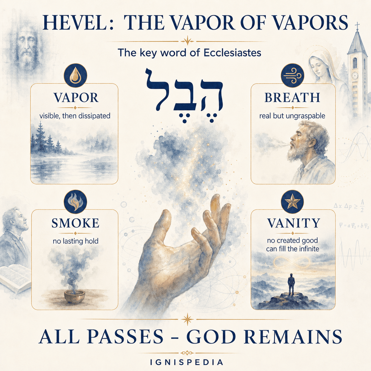 Infographic explaining the Hebrew word hevel: vapor, breath, smoke — translated as “vanity”
