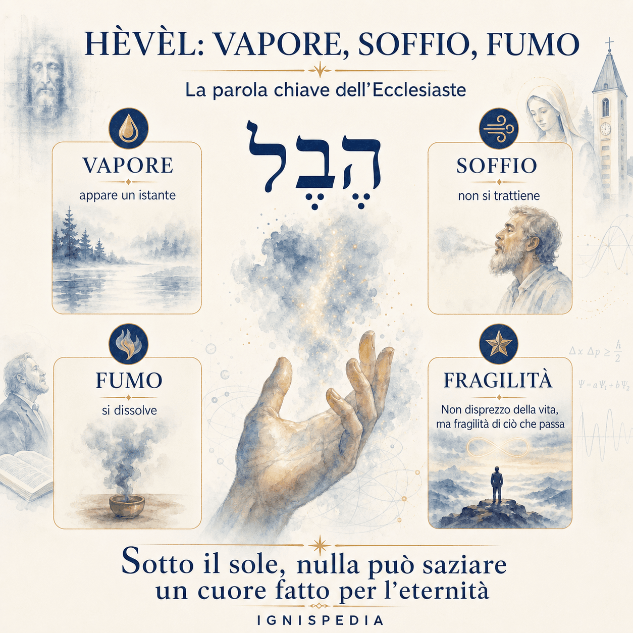Infografica che spiega la parola ebraica hèvèl: vapore, soffio, fumo — tradotta con « vanità »