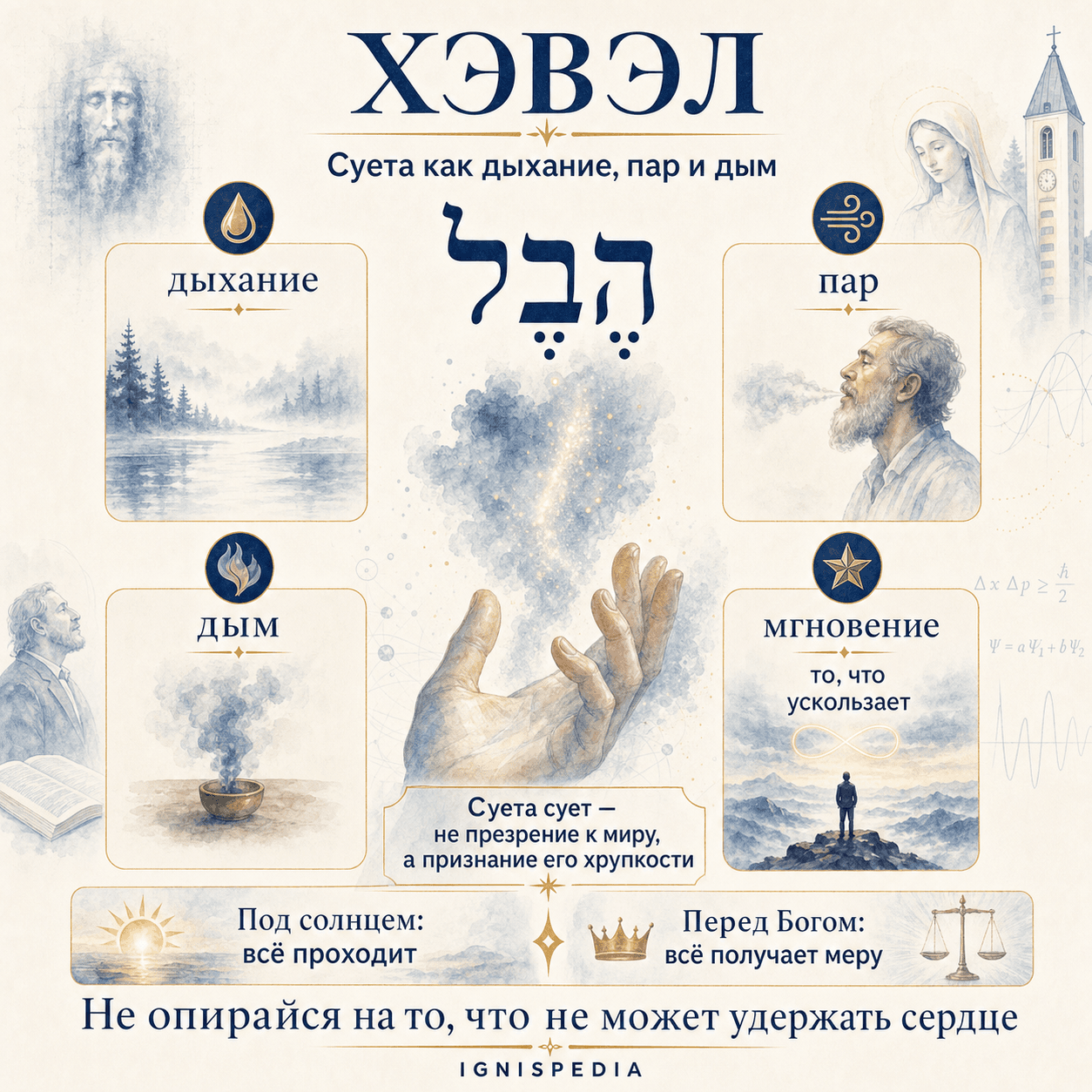 Инфографика, объясняющая еврейское слово hèvèl: дыхание, пар, испарение, дым — переводимое как « суета »