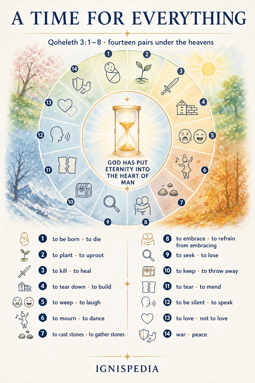 Infographic of the poem “A time for everything” in Ecclesiastes 3, with the fourteen pairs of opposites