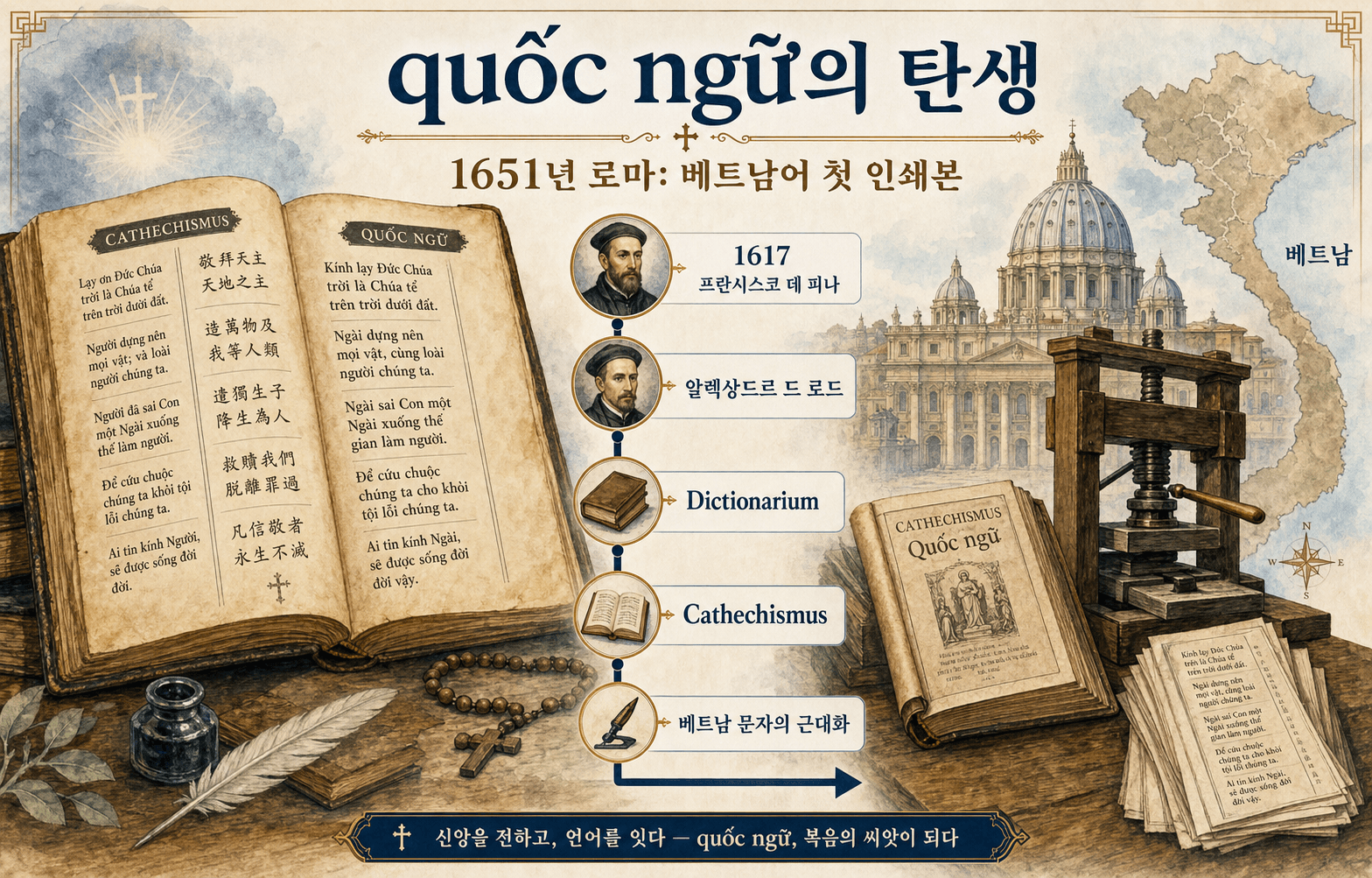 quốc ngữ 탄생과 1651년 로마 출판물 인포그래픽