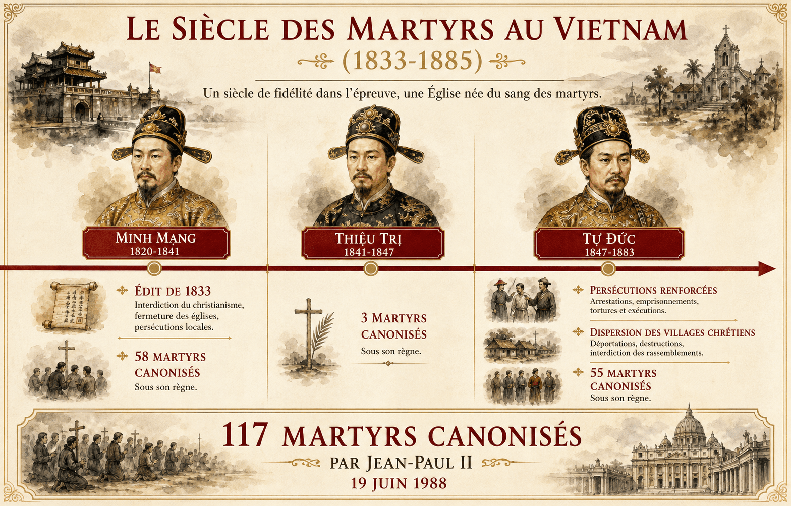 Frise des persécutions de Minh Mạng, Thiệu Trị et Tự Đức contre les catholiques vietnamiens