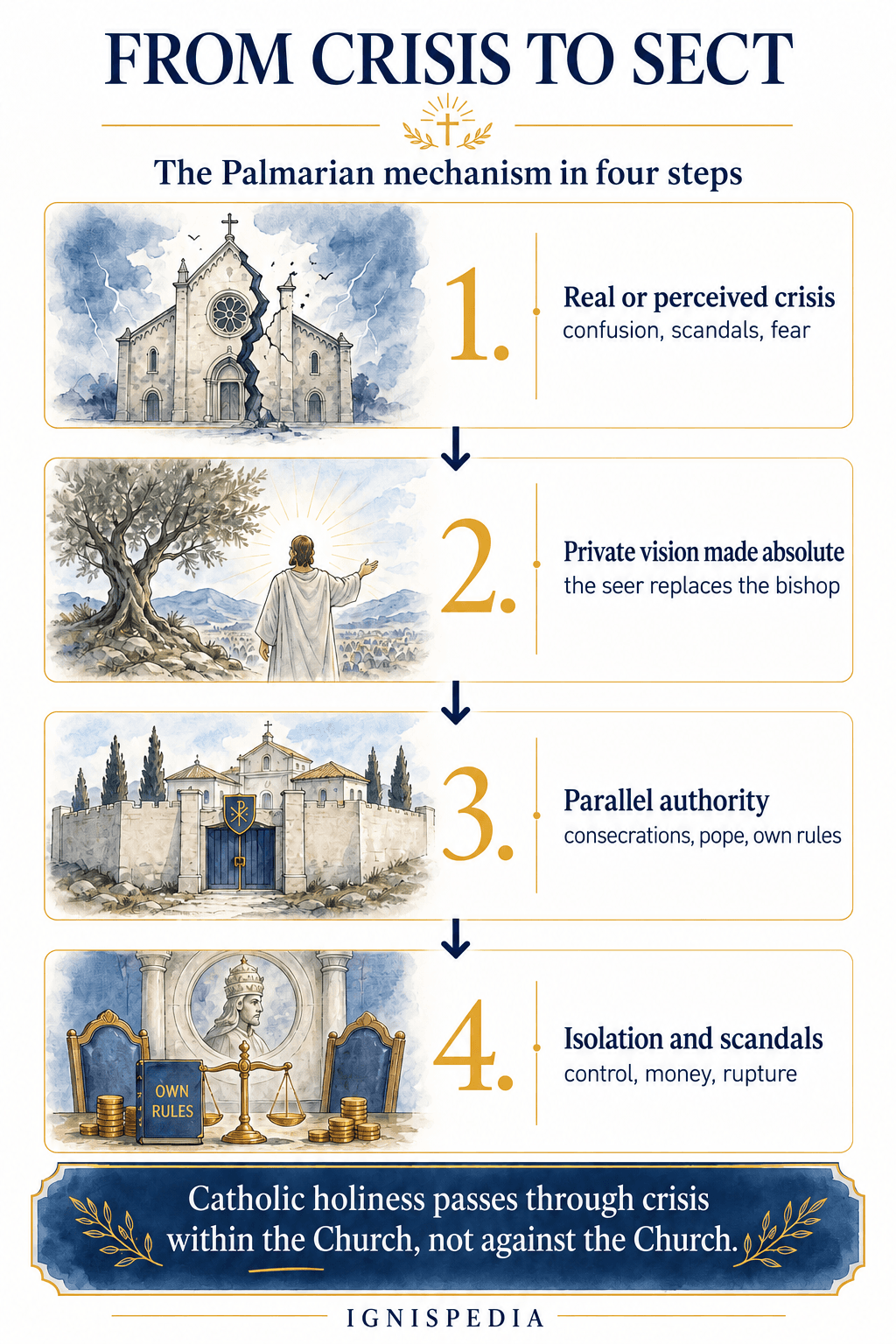 Four-stage diagram of the passage from an ecclesial crisis to a sectarian structure