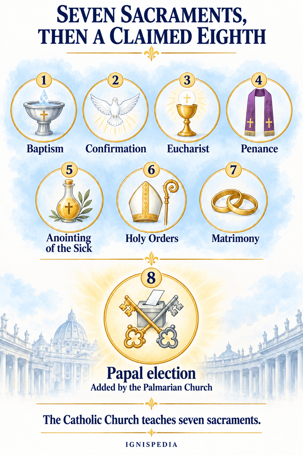 The seven Catholic sacraments and the papal election added as an eighth sacrament by the Palmarian movement