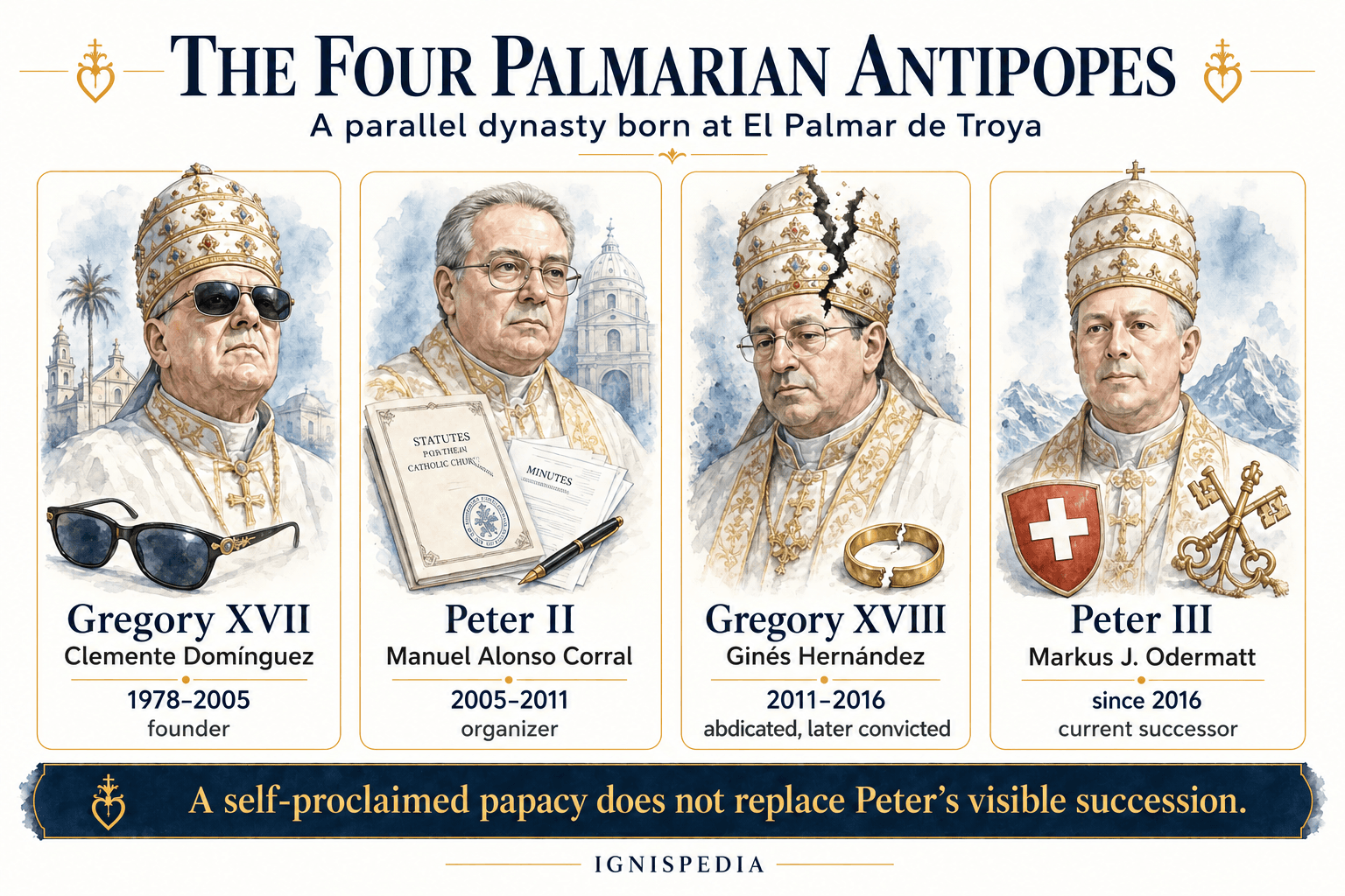 Illustrated chart of the four Palmarian antipopes