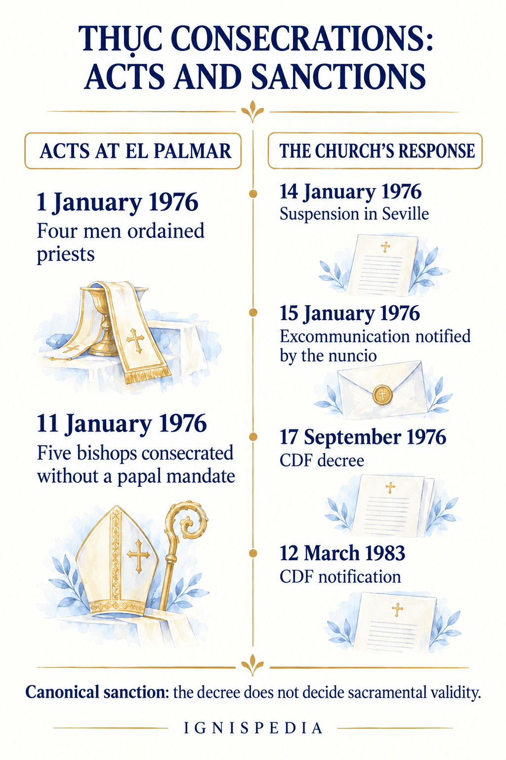 Comparative timeline of Archbishop Thuc's ordinations and Catholic sanctions from 1976 to 1983