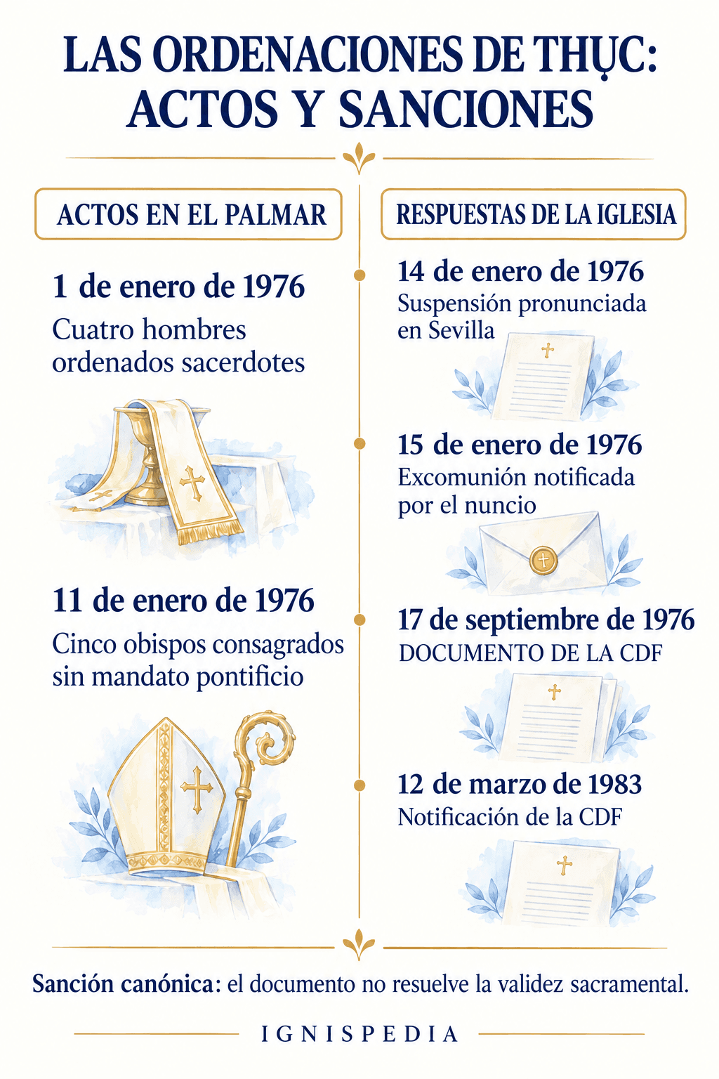 Cronología comparada de las ordenaciones de Mons. Thục y de las sanciones católicas de 1976 a 1983