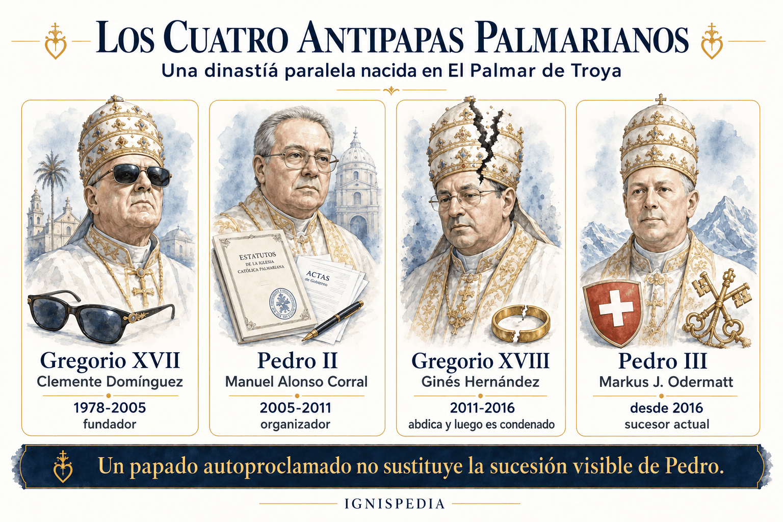 Tabla ilustrada de los cuatro antipapas palmarianos