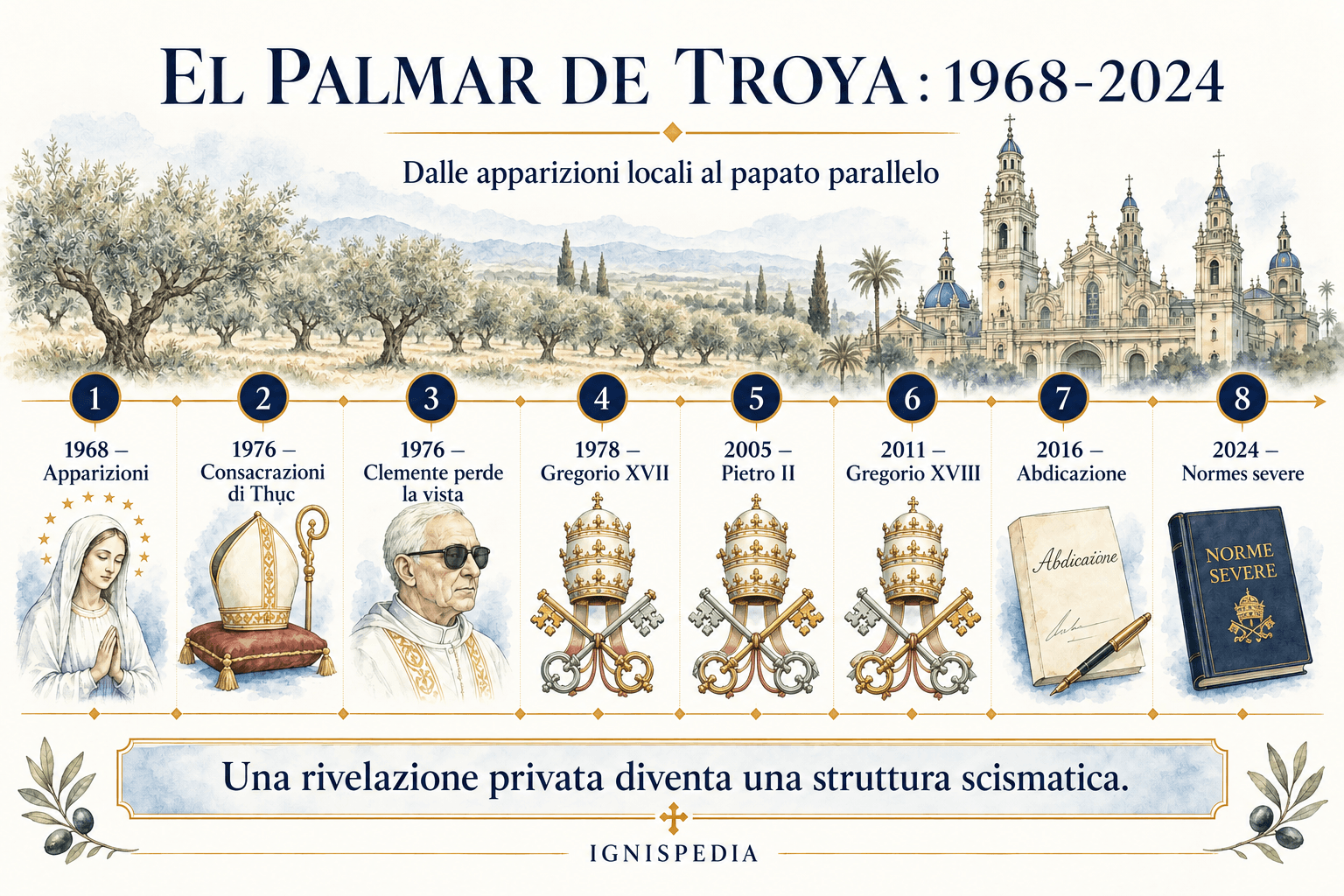 Fregio cronologico illustrato del movimento palmariense tra il 1968 e il 2024