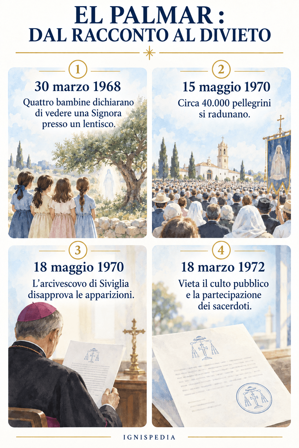 Cronologia delle presunte apparizioni e delle decisioni dell'arcivescovo di Siviglia tra il 1968 e il 1972