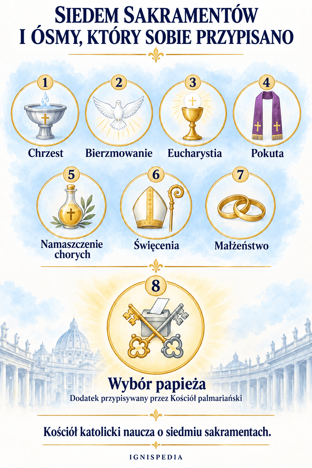 Siedem sakramentów katolickich i wybór papieża dodany jako ósmy sakrament przez ruch palmarijański