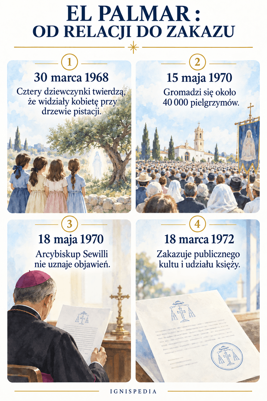 Chronologia rzekomych objawień i decyzji arcybiskupa Sewilli między 1968 a 1972 rokiem
