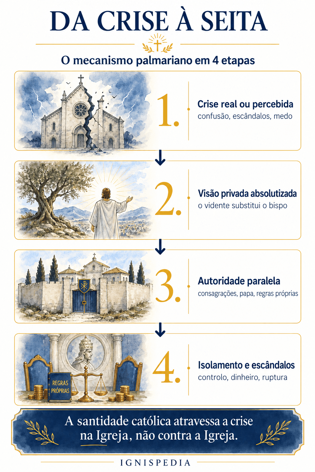 Esquema em quatro etapas da passagem de uma crise eclesial a uma estrutura sectária