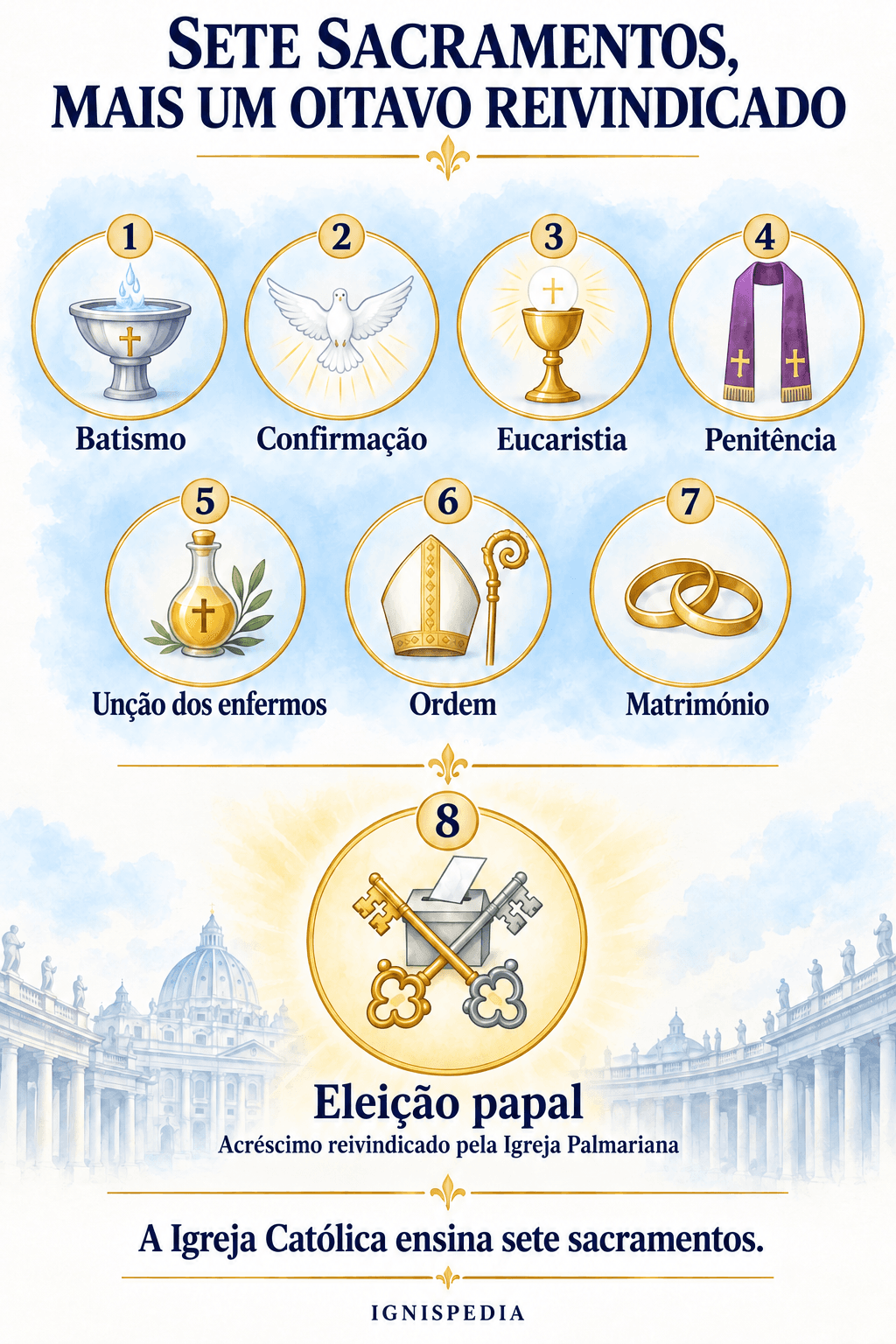 Sete sacramentos católicos e eleição papal acrescentada como oitavo sacramento pelo movimento palmariano