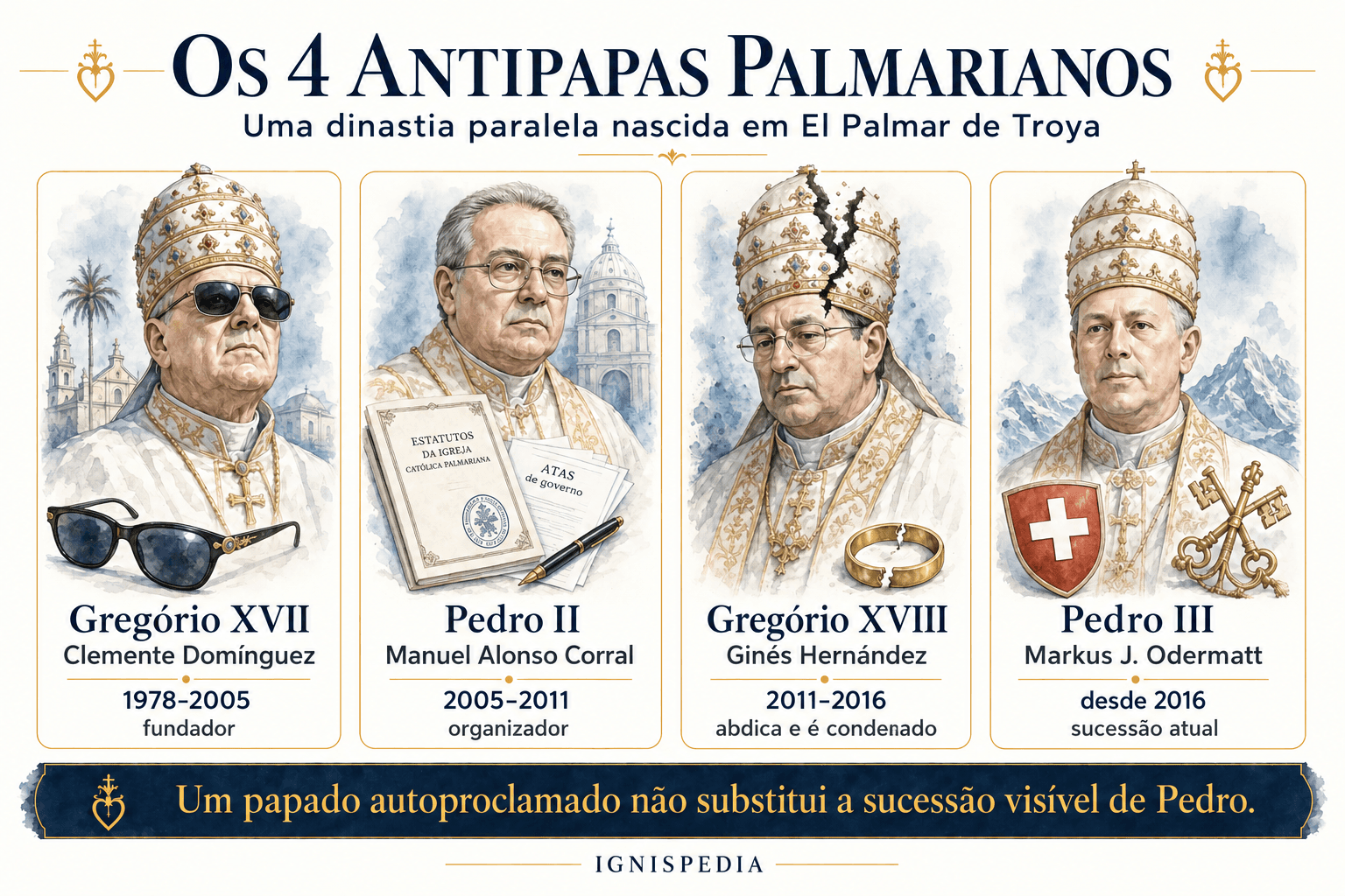 Quadro ilustrado dos quatro antipapas palmarianos