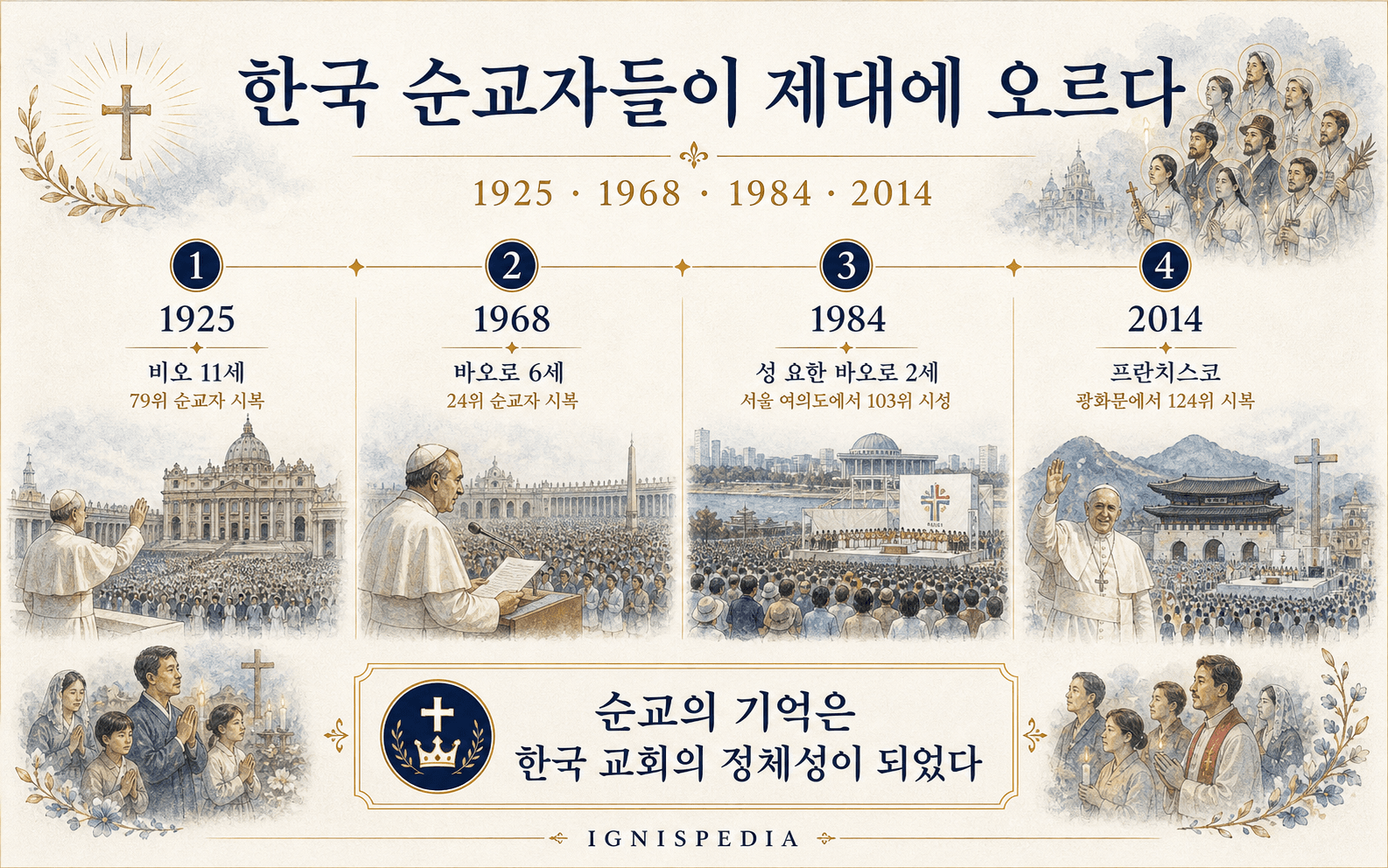 1925년, 1968년, 1984년, 2014년에 한국 순교자들의 전례적 인정 연대표