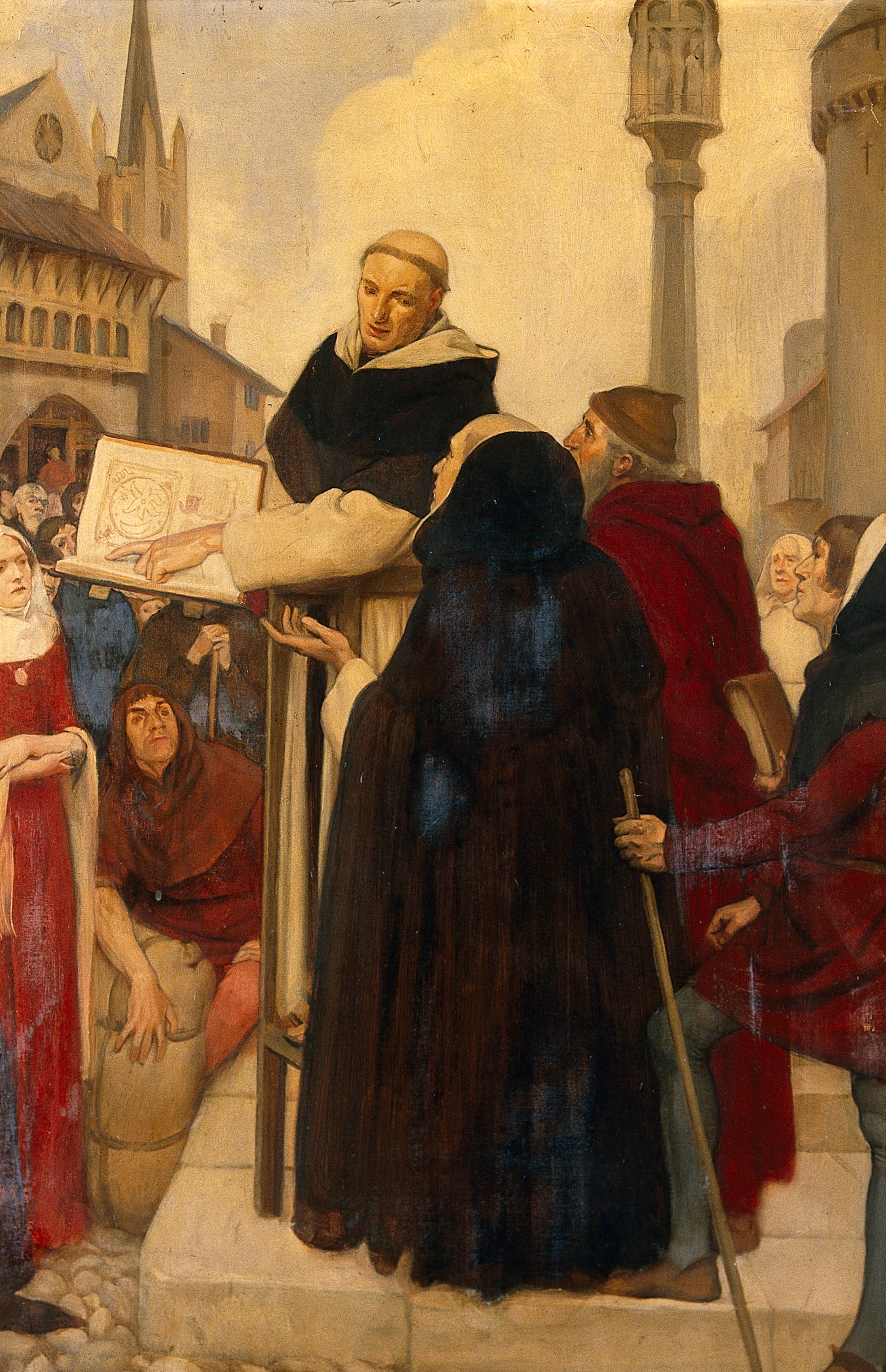 Albertus Magnus teaching natural science in the streets of Paris, oil painting by Ernest Board