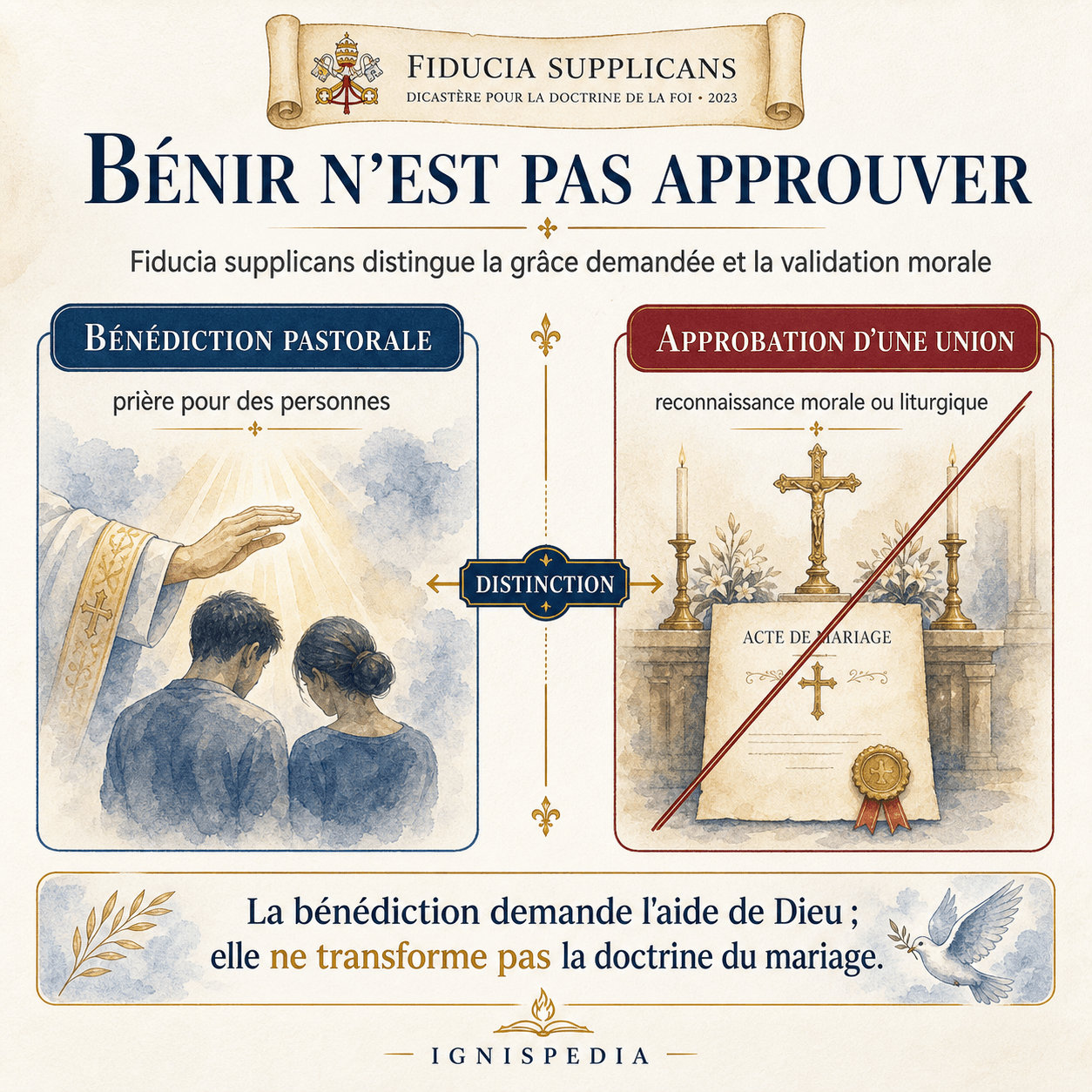 Infographie Ignispedia expliquant que bénir des personnes ne signifie pas approuver moralement une union