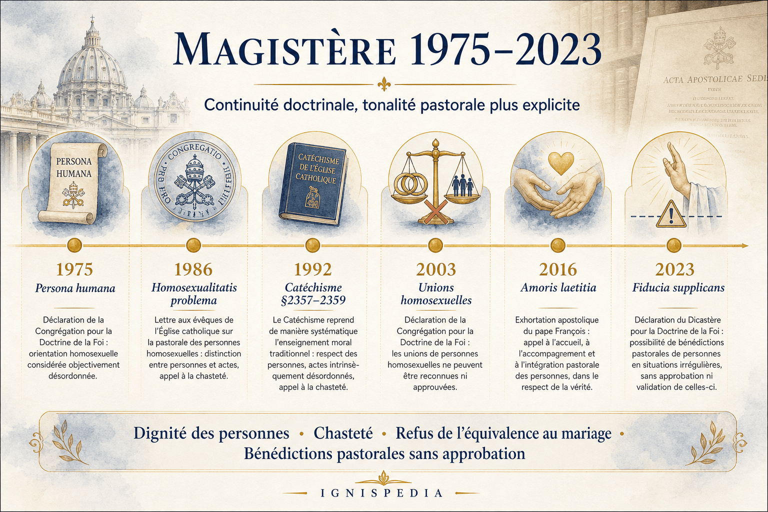 Frise chronologique des documents magistériels catholiques sur l'homosexualité de 1975 à 2023