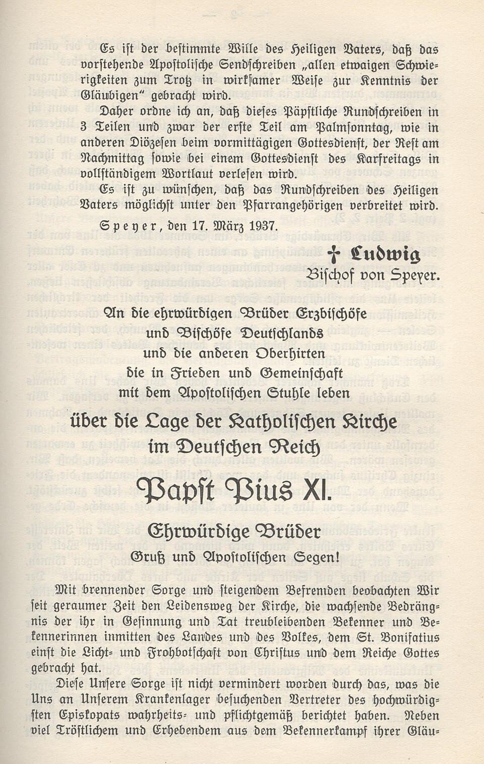 Exemplaire imprimé de l'encyclique Mit brennender Sorge, en allemand, conservé au musée diocésain de Speyer