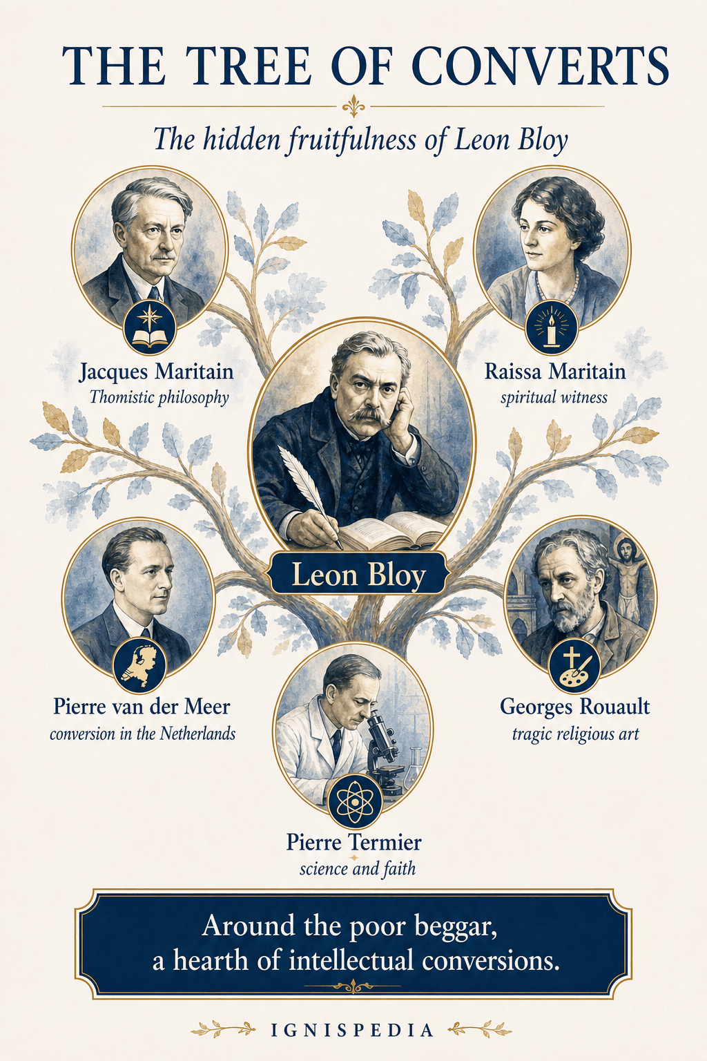 Ignispedia infographic representing the tree of converts associated with Leon Bloy