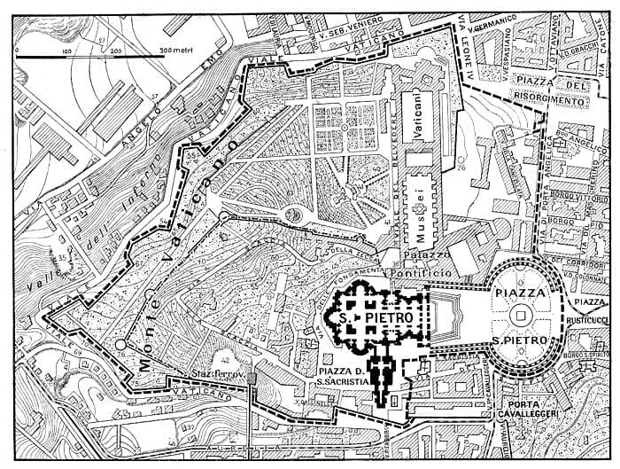 Carte de l'État de la Cité du Vatican telle qu'établie par les accords du Latran de 1929