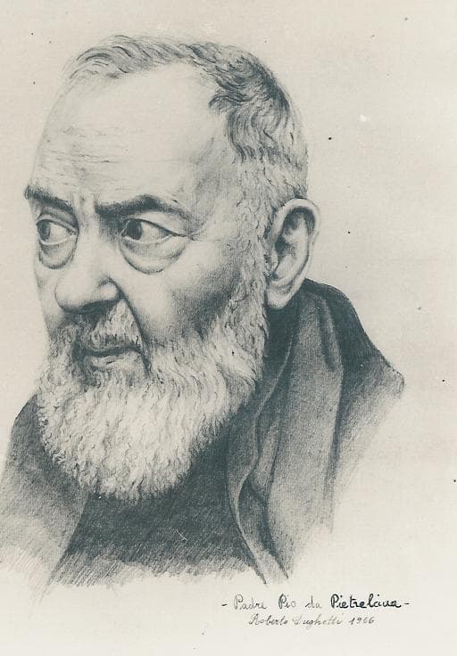 Dessin de Padre Pio par Roberto Dughetti en 1966