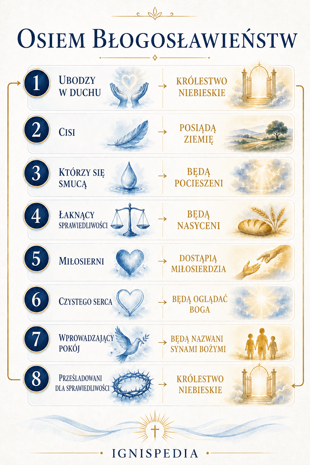 Infografika ośmiu błogosławieństw Mateusza i ich obietnic