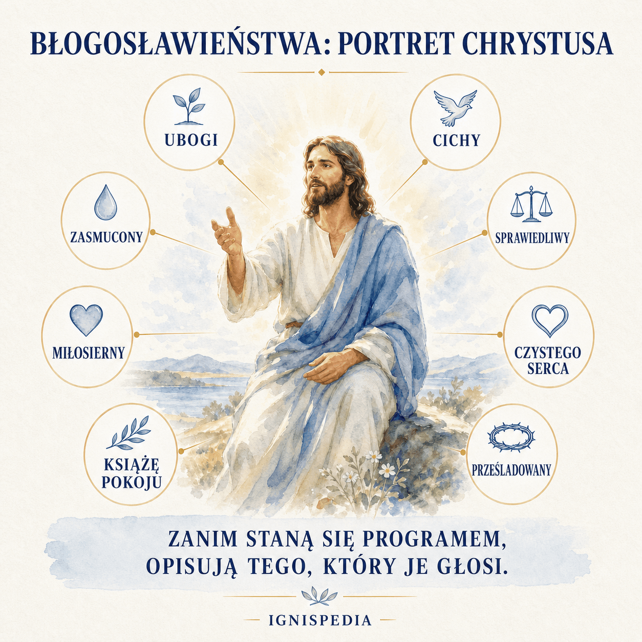 Osiem Błogosławieństw przedstawionych jako portret Chrystusa