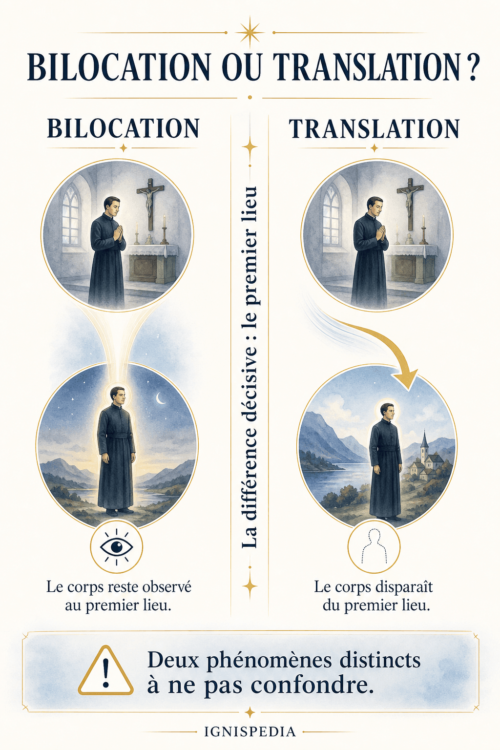 Infographie distinguant bilocation et translation mystique