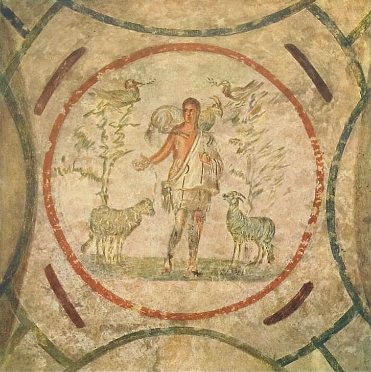 Fresco del Buen Pastor en la catacumba de Priscila