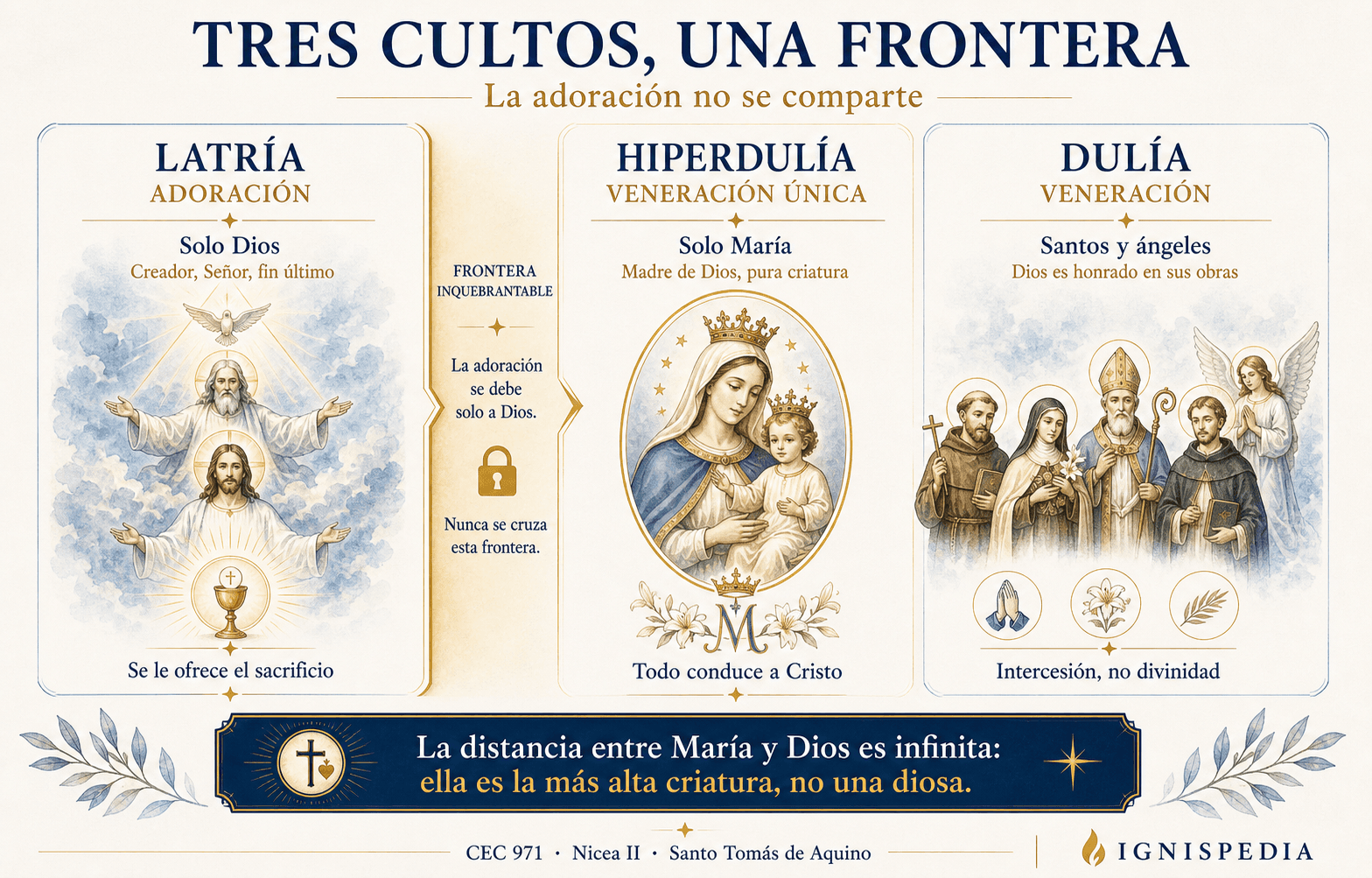 Tabla visual que compara la latría, la hiperdulía y la dulía