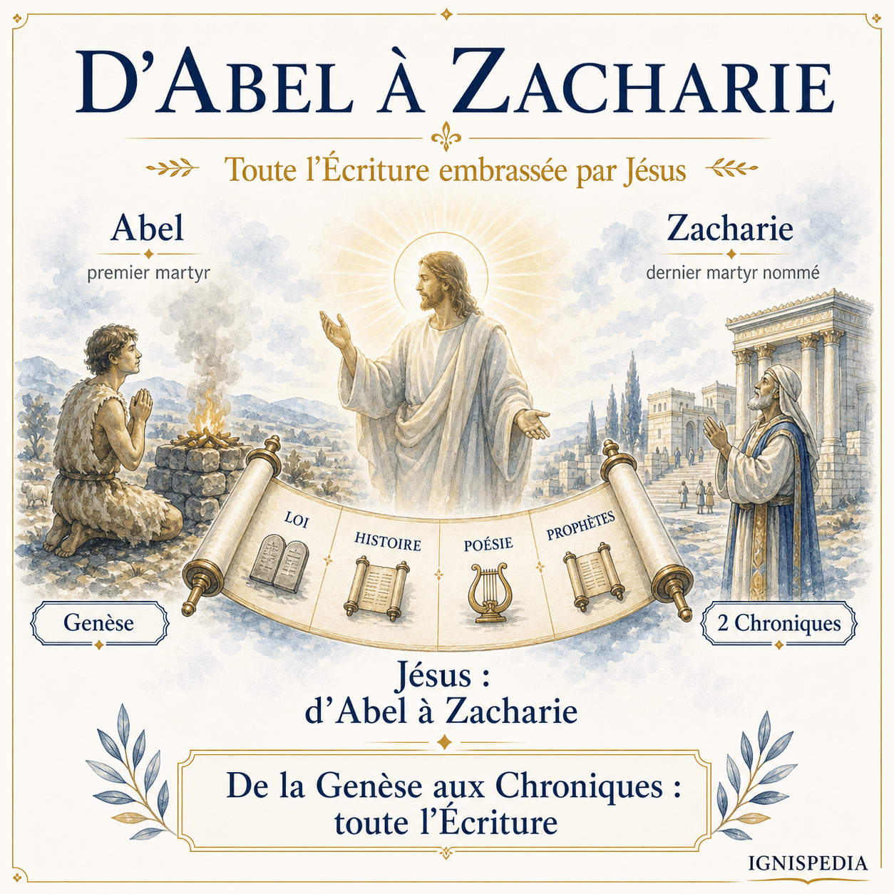 Infographie : d'Abel (Genèse) à Zacharie (2 Chroniques), Jésus embrasse tout le canon hébraïque